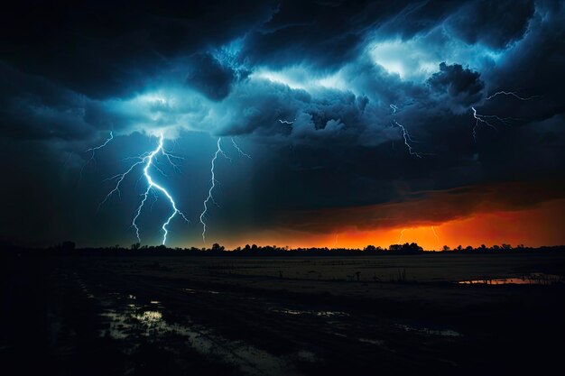 Night Hunting Lightning Storm and Dark Sky at Sunset