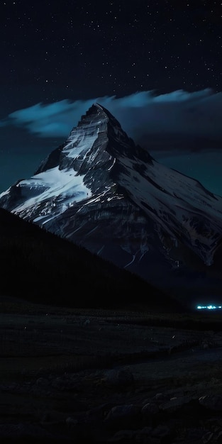 Foto paesaggio notturno di montagna ghiacciata