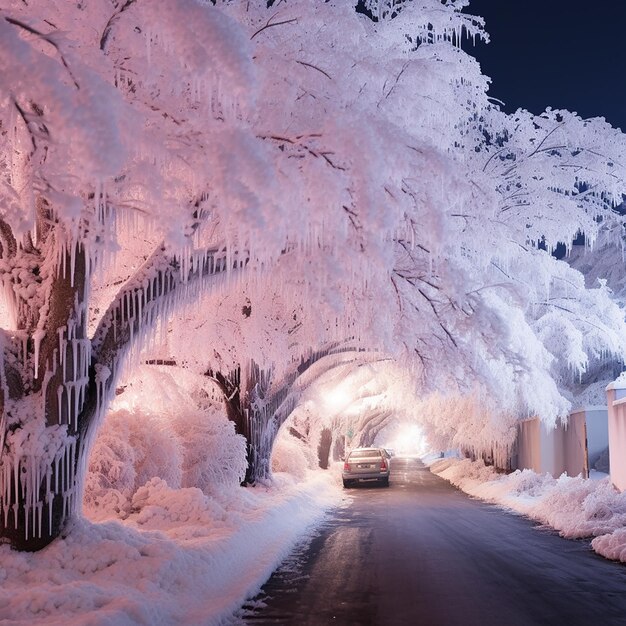 Foto di notte nevicava pesantemente sulle strade