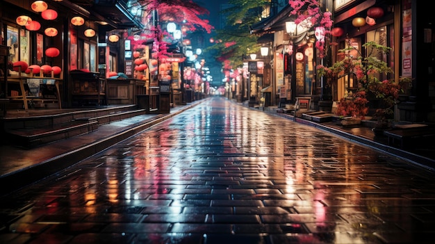 Night japanese city in neon illumination