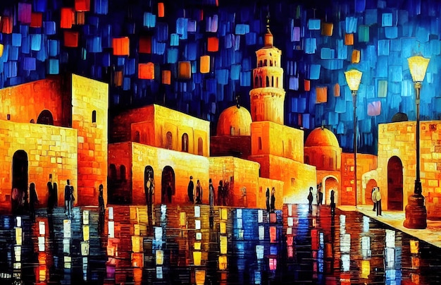 エルサレム イスラエルの明るい抽象芸術の夜