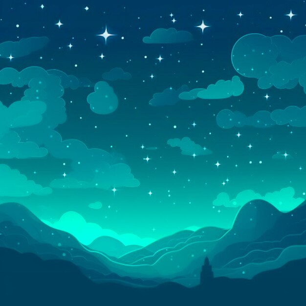 Фото Ночной ландшафтный фон со звездами, горами и облаками на плоском векторе