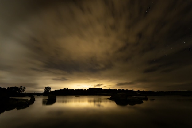 Night landscape in the Barruecos Natural Area. Extremadura. Spain.