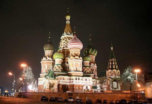 Night landscape on the Cathedral Vasily Blazhenny in Moscow