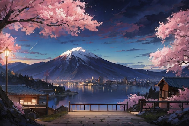 桜の花の夜の風景