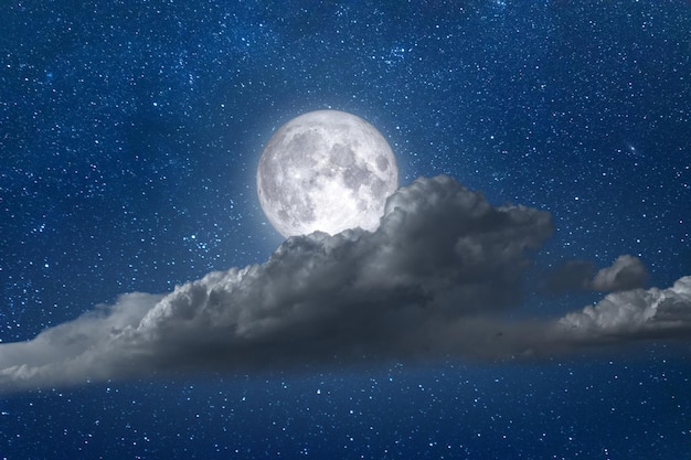 Night landscape full moon with clouds and stars in sky