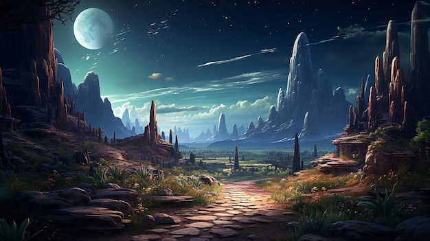 night landscape illustration HD wallpaper photographic image