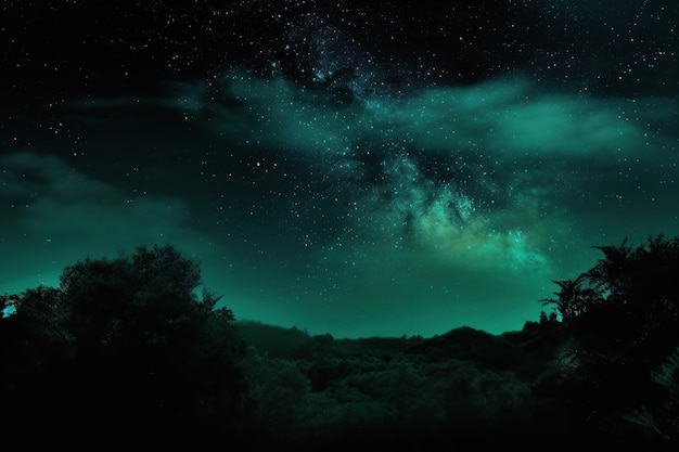 Night landscape with green sky