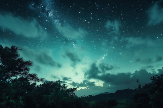 緑の空と夜の風景