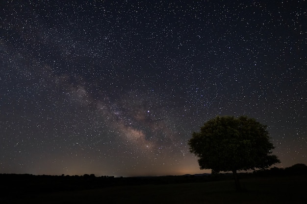 Malpartida de Caceres 근처 은하수와 밤 풍경. Extremadura. 스페인.