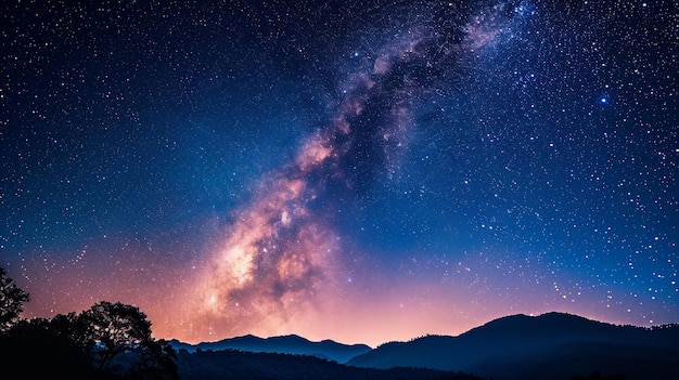 Night landscape with milky way and starry sky