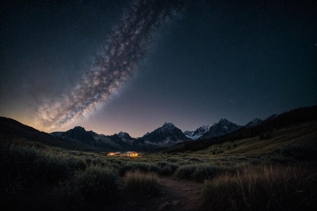 山のある夜景