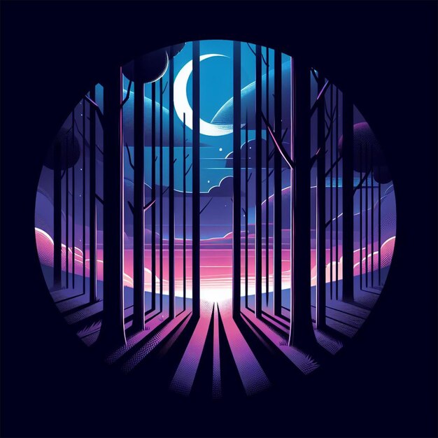 Night landscape with moon and stars Vector illustration for your design