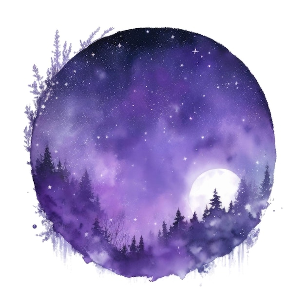 Night landscape with moonwatercolor clipart isolated Generative AI