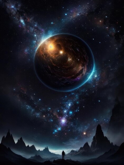 Night landscape with a starry sky Planet space Illustration