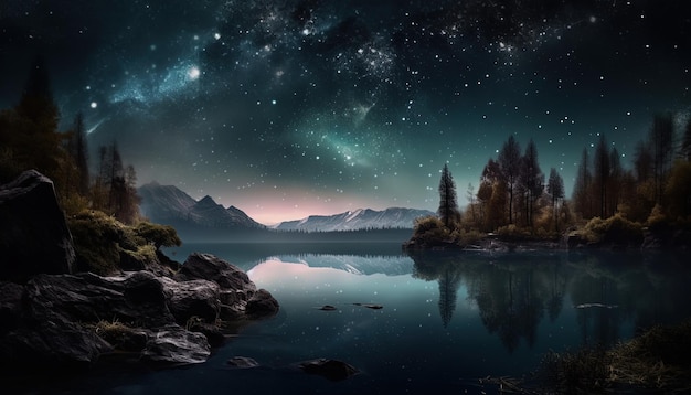 Night landscape in the world of fantasy Fantasy concept