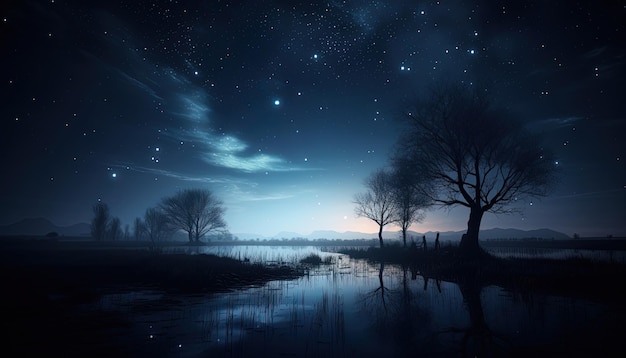 Night landscape in the world of fantasy Fantasy concept