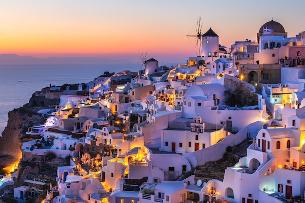 Night lights after sunset at Santorini island Greece