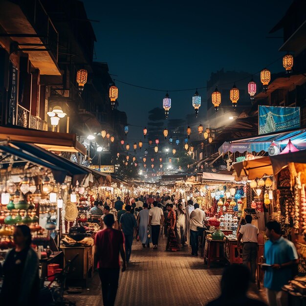 Ночной рынок с продажей традиционных сладостей Рамадана