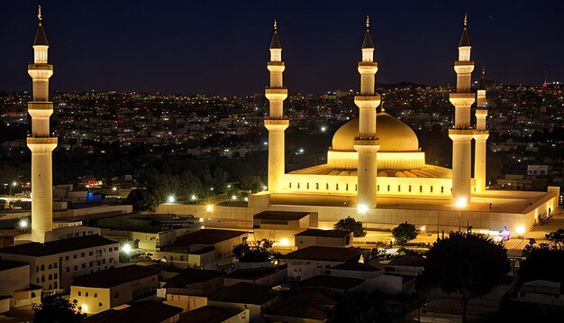 夜のモスクと背景