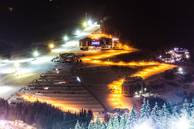 Night mountain skiing