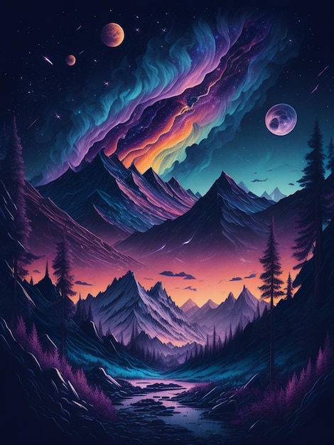 night mountain sky illustration