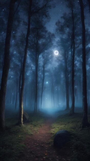 Night nature dark forest mystic moon light magic universe outer space fairy flying bright sparkle st