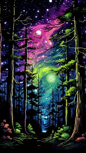 night in the nature scenery illustration