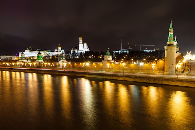 Night panorama of Kremlin embankment in Moscow