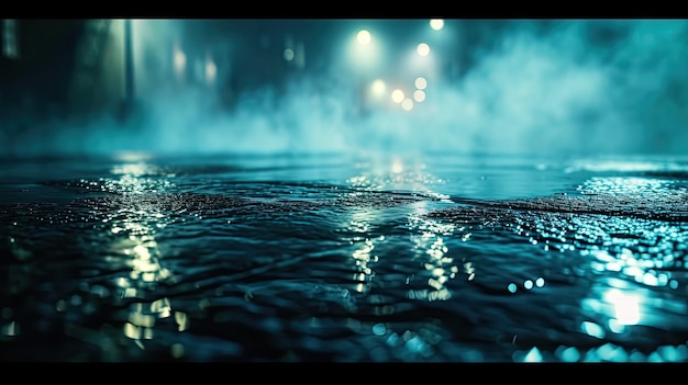 Ночные дожди создают влажную улицу с отражающей поверхностью