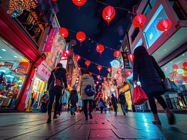 At night the red lanterns hanging in the city