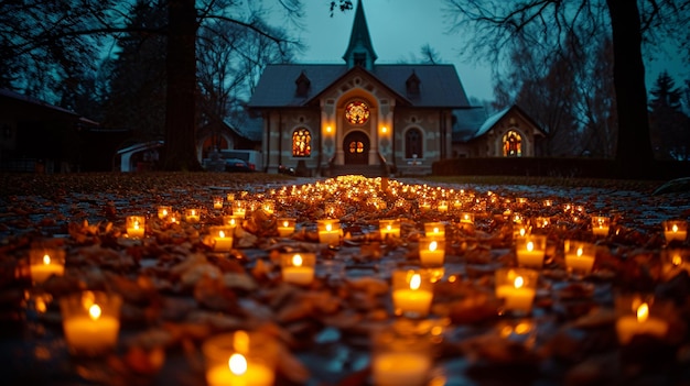 night scene of a church in vibrant colors