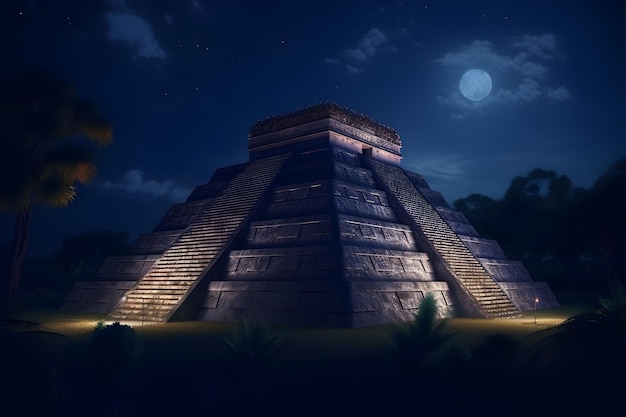 A night scene of the mayan pyramid.