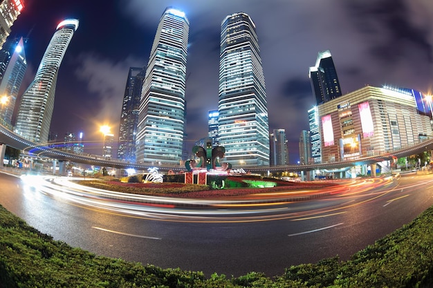 Night scene of shanghai lujiazui finance and trade zonefisheye viewxA