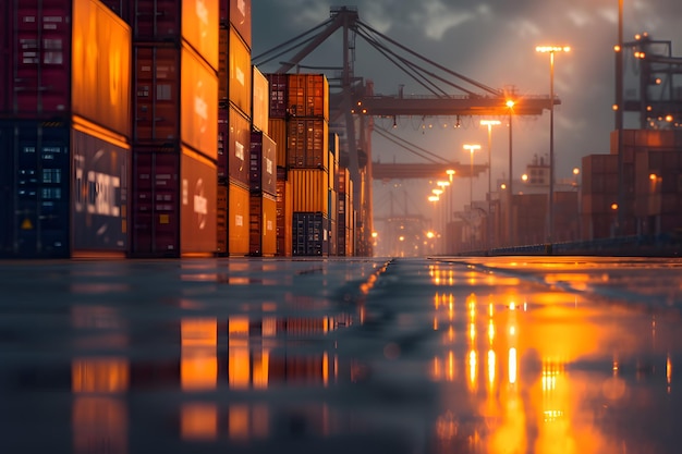 Ночная сцена грузовых контейнеров в гавани