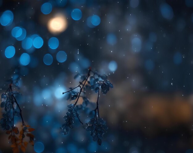 Night scene with branches and leaves bokeh and sparkles