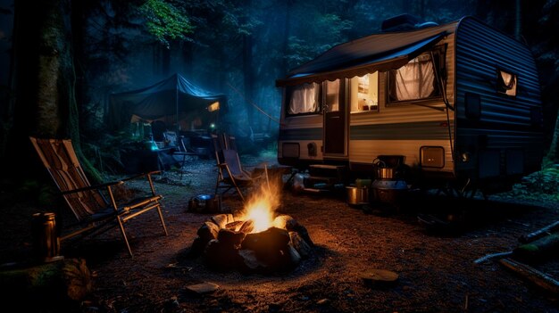 night scene with campfire