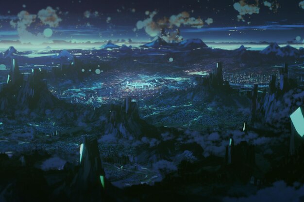 Ночная сцена с городом на заднем плане