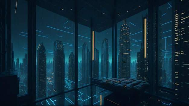 A night scene with a city and a neon sign that says'cyberpunk '