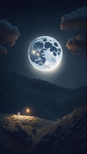 Night scene with full moon highly detailed