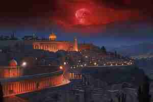 Photo a night scene with a moon and a building in the background