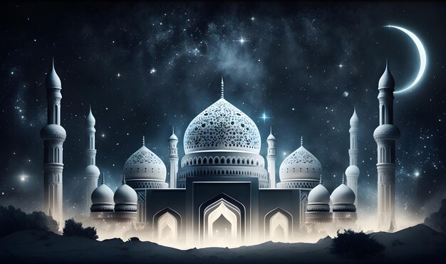 A night scene with a mosque and the words taj mahal on it