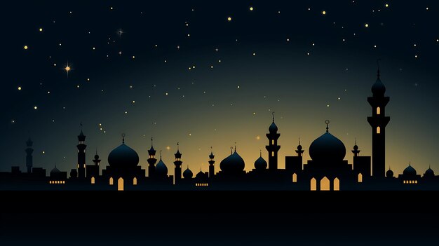 Photo a night scene with a silhouette of a mosque and stars