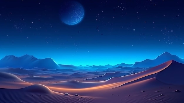 이륙하는 모래가 떠오르는 야경 블루 포인트 별이 빛나는 하늘 크리에이티브 리소스 AI 생성으로 놀라운 고급 설정