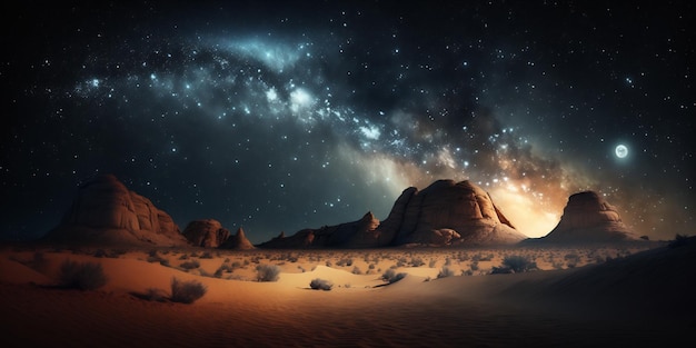 Night scenery galaxy milky way desert wallpaper Generative ai