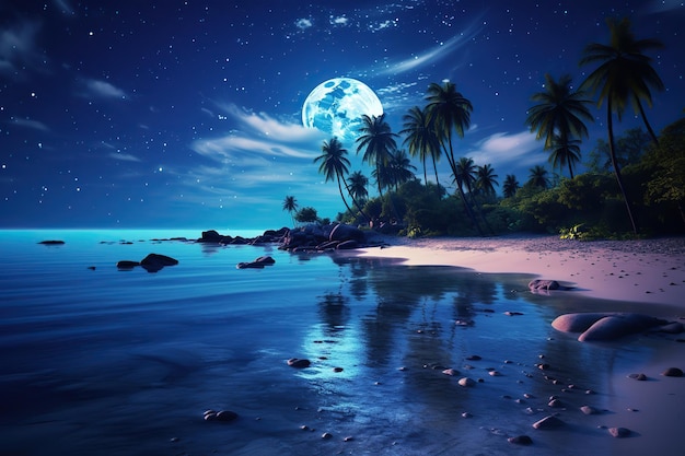 Night sea or ocean landscape moon and stars Ai art