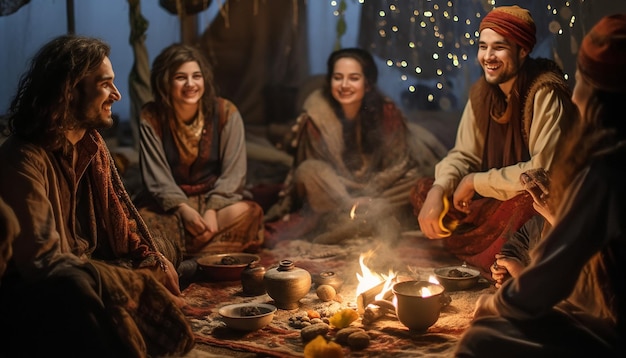 A night shot of a family gathering for Nowruz