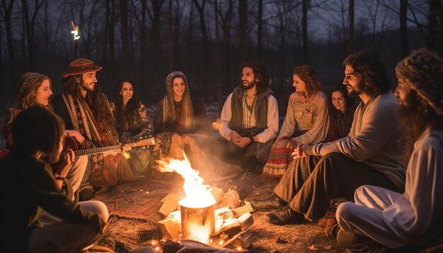 A night shot of a family gathering for Nowruz