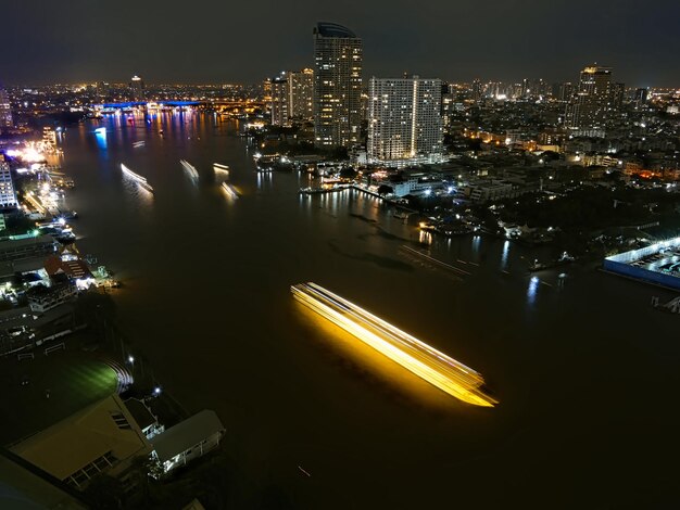 Night Shot Long Exposure Cruises in Chaophraya River Bangkok