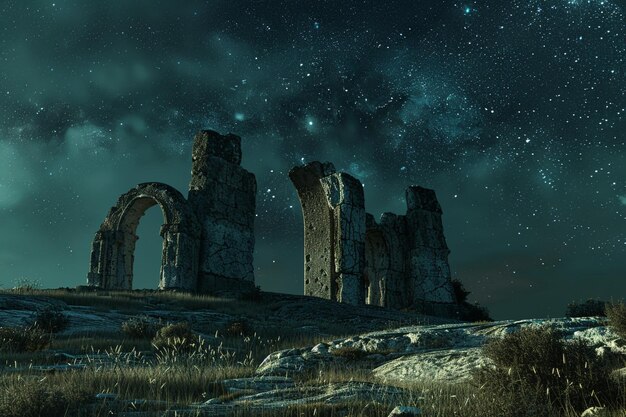 Photo night sky over an ancient monument